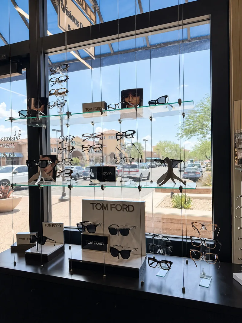 Tom Ford eyewear displayed in the boutique's street-facing storefront window
